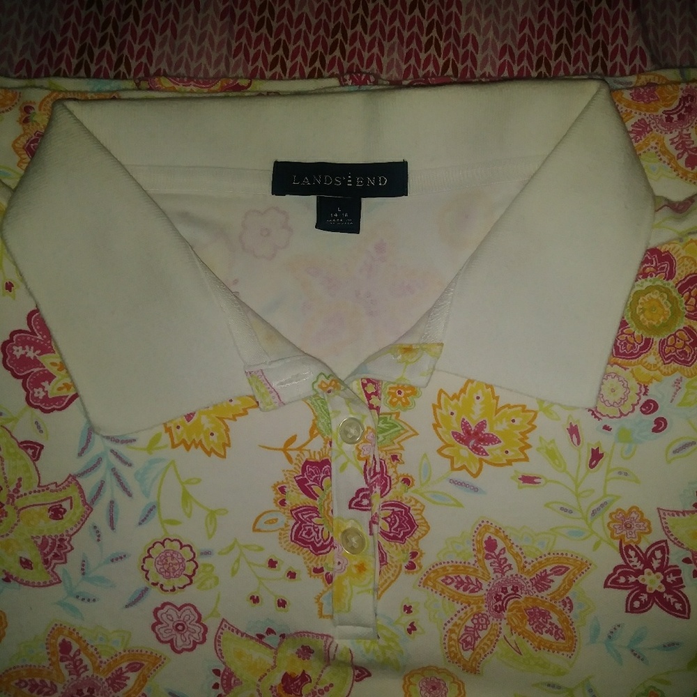 Lands End flower womens polo